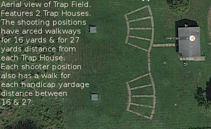 Aerial view of Trap Field and Trap Club House plus two Trap Houses and shooter positions